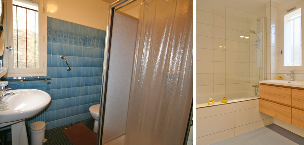 Coin salle de bains avant après