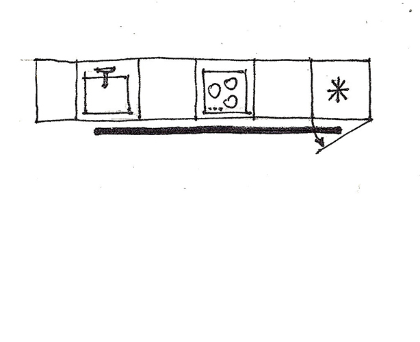 Plan de cuisine en ligne et triangle de travail