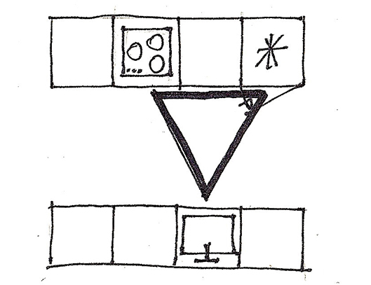 Plan de cuisine avec meubles en parallèle et triangle de travail