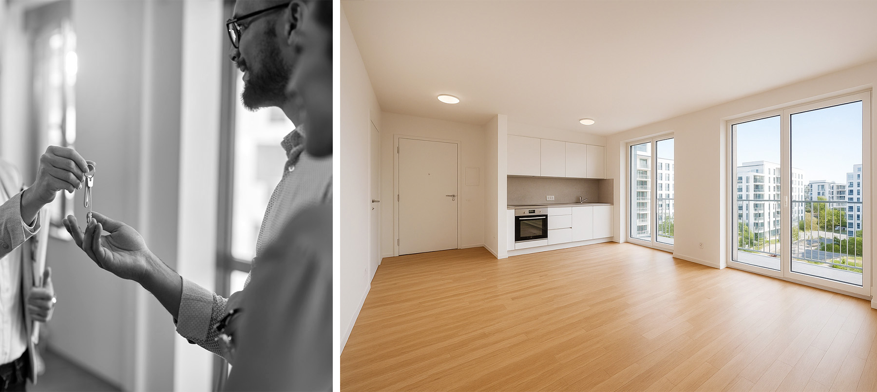 Image d'une pièce principale d'un appartement neuf avant son aménagement