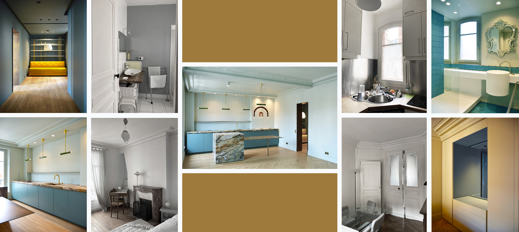 Pêle-mêle avant-après de la rénovation d'un appartement haussmannien de 70m² à Paris 17 Batignolles.